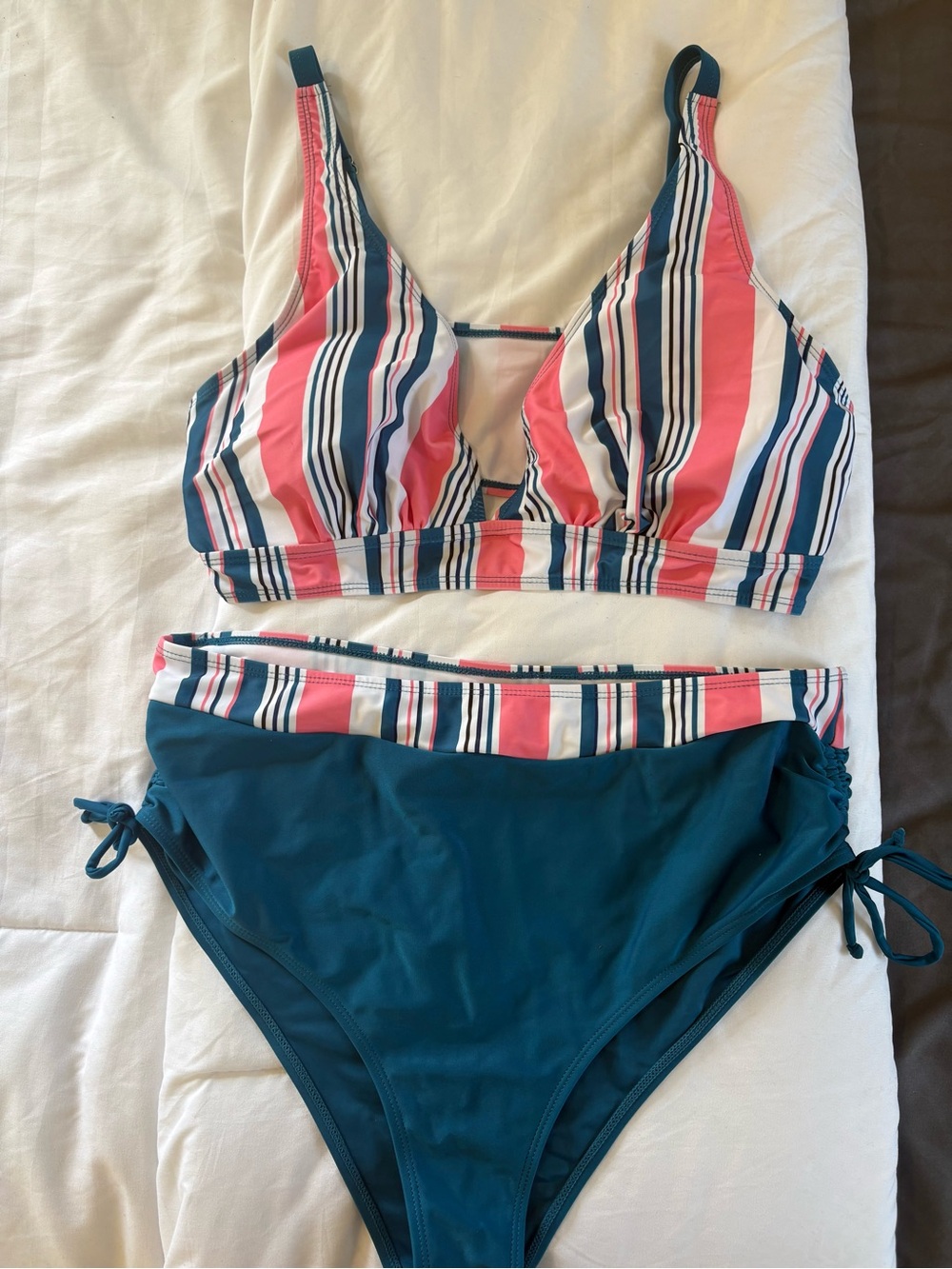 Striped Pink and Teal Women's Two-Piece Bikini Set plus Size XXL